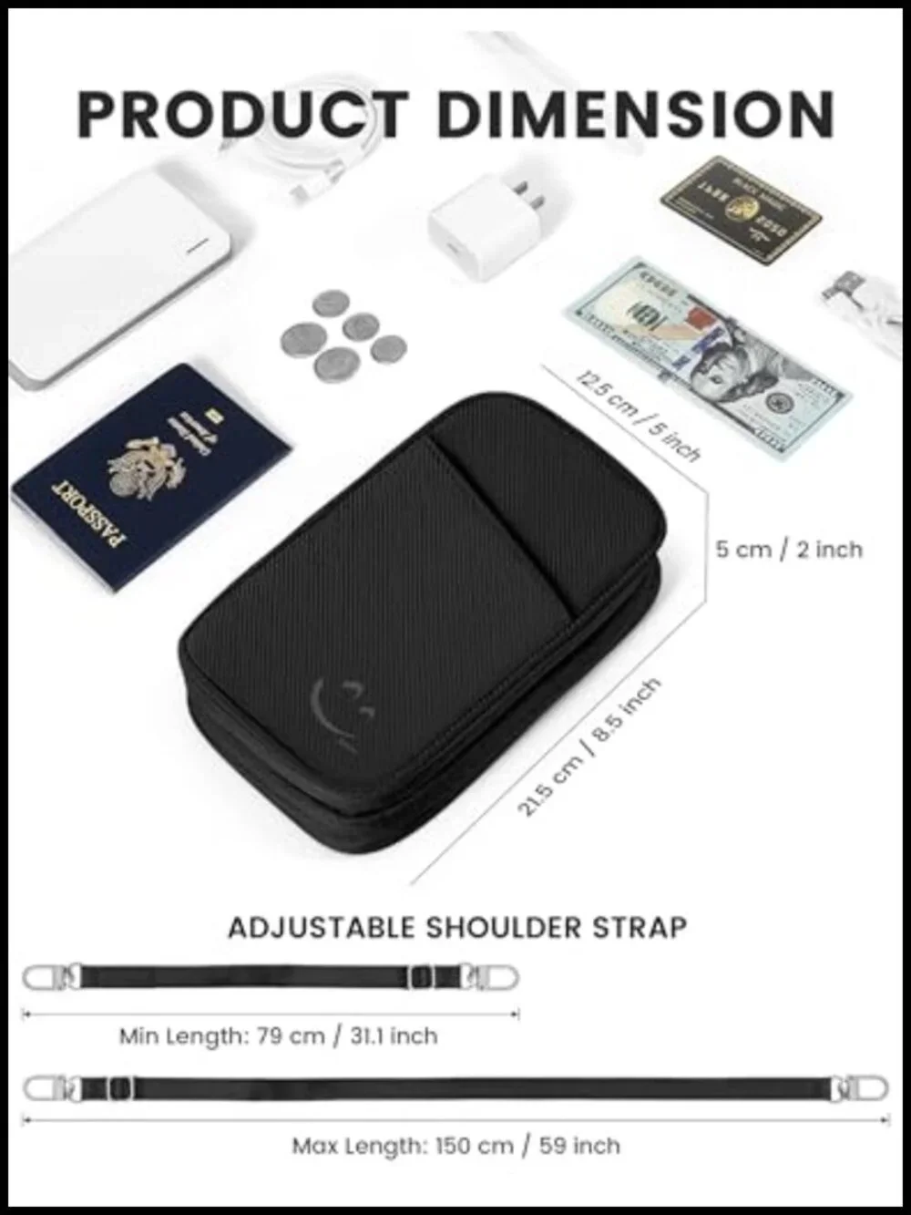 RFID Blocking Passport Holder 2-in-1 Travel Organizer Detachable Strap